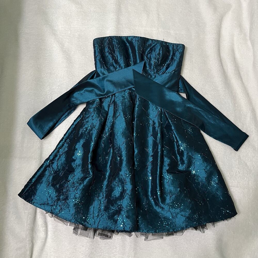Morgan&Co SZ 5/6 Women’s Dark Teal Sequins Strapless Prom Party Dress